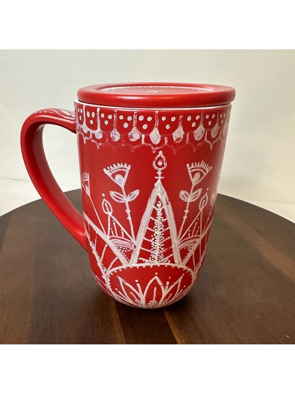 DAVIDsTEA “Maroon Red Flowers” Nordic Mug with Lid | Retired